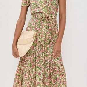 Poupette St. Barth Pink & Green Floral Tiered Maxi Dress